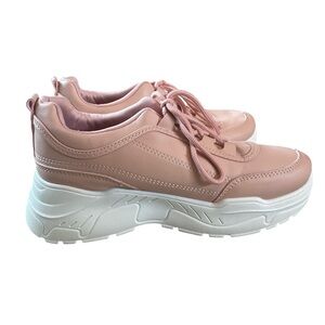 Unilady Pink Chunky Platform Sneakers Size 8.5 Y2K Retro 2” Wedge Heel